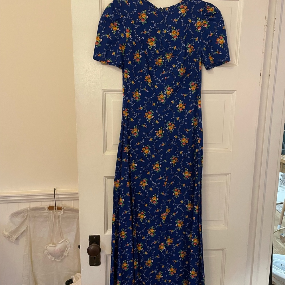 Vintage Floral Blue Maxi prairie Dress